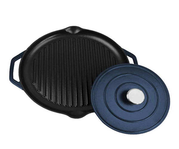 Round enamel cast iron grill pan