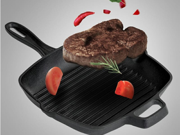 Square cast iron grill pan