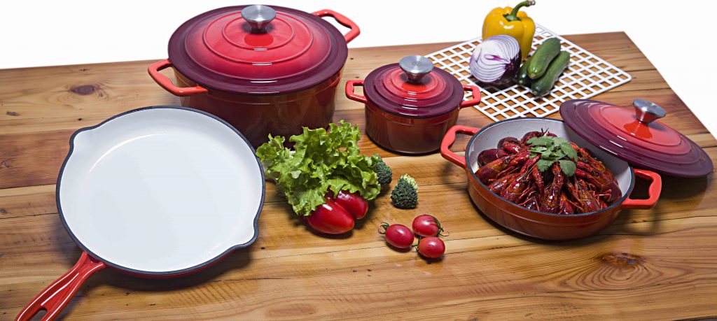 enamel cast iron pots and pans