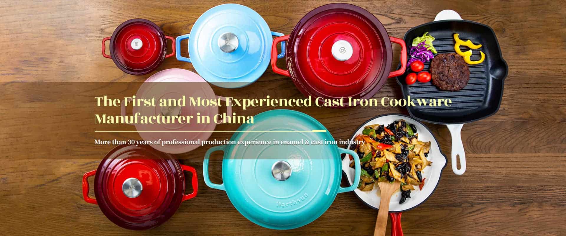 Magenta Enameled Cast Iron Frying Pan with Dual Handles Exporter China